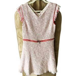 Rebecca Taylor pink tweed zipper detail short sleeve dress A line
